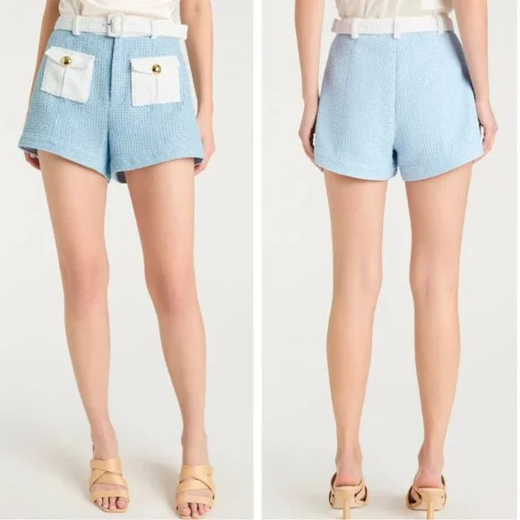 NWT Cinq a Sept 5a7 Nissy Jacket & Short Set of 2 Sky Blue/White Cocktail Party - Picture 7 of 10